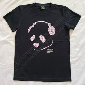 EUC Roots Life Black Panda Wearing Headphones Music T Shirt Top, Juniors L